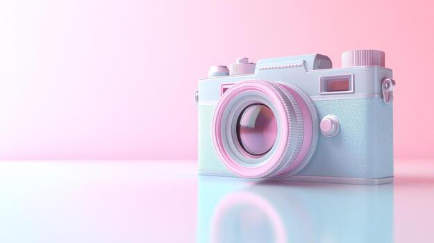 Pastelcolored camera on a reflective surface photo