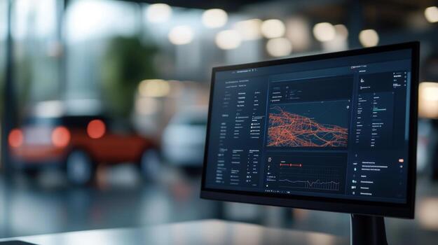 Modern computer screen displaying complex data visualizations photo