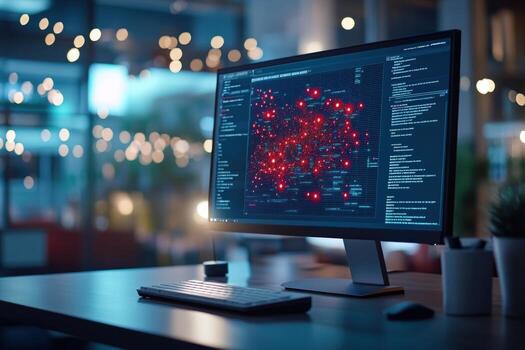 moderno computadora monitor mostrando complejo datos visualizaciones foto