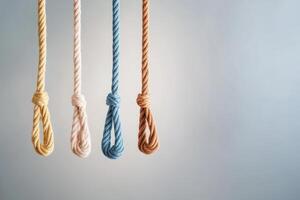 Colorful ropes with knots photo