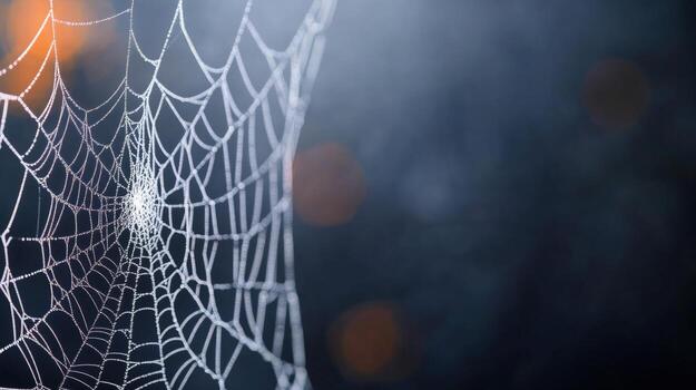Delicate spiderweb in a misty, blurred background photo