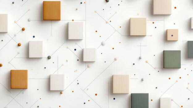 Abstract geometric pattern of colorful squares and connecting lines photo