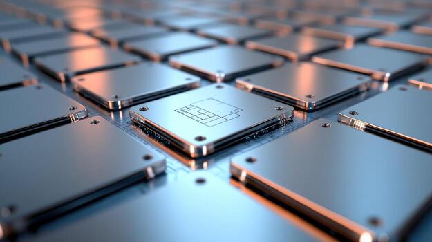 Complex computer circuit board with processor photo