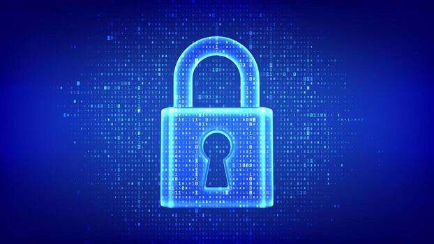 Blue digital lock icon with binary code vector