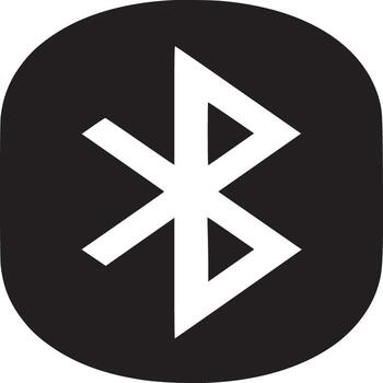 A graphic rendering of the bluetooth symbol in black on a white background in a simple design vector