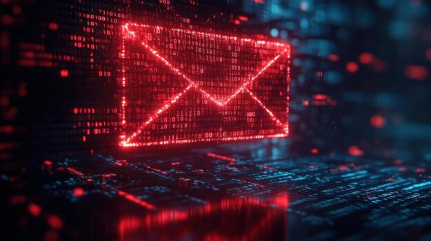 Digital Email A Glowing Red Message in Binary Code photo