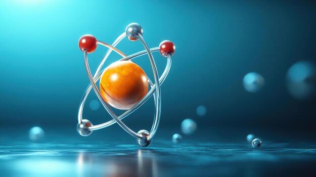3D model of an atom. A visual representation of atomic structure photo