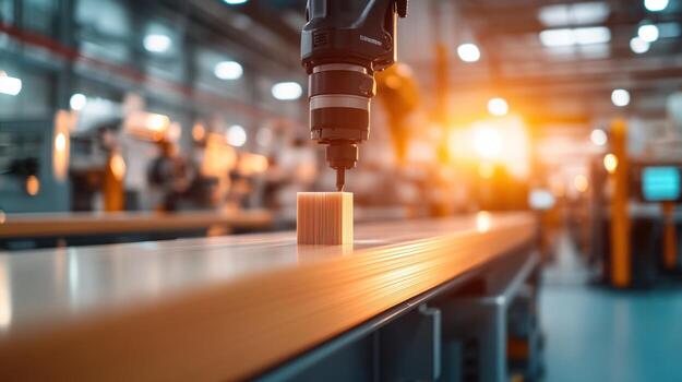 Automated production line with robotic arm precisely placing component photo