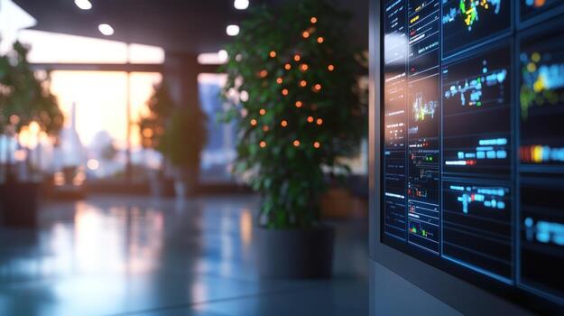 Modern office display with data visualizations photo