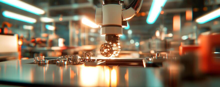 Automated assembly line with precision robotic arm photo