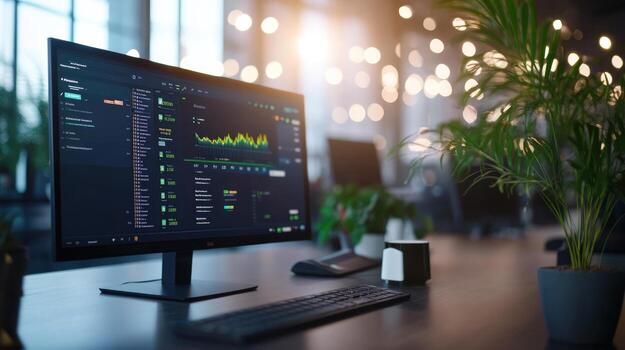 A computer monitor with a graph on it photo