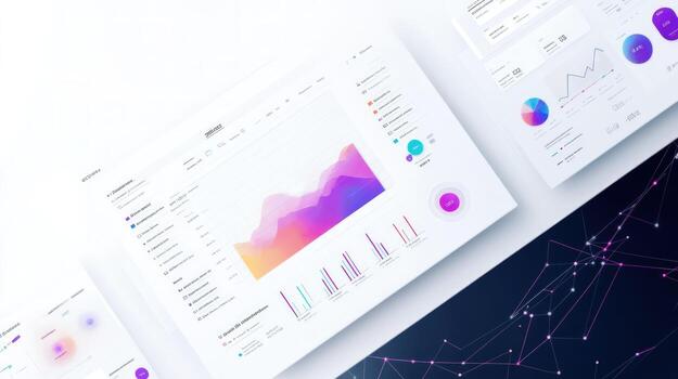 Modern data visualization interface with various charts and graphs photo