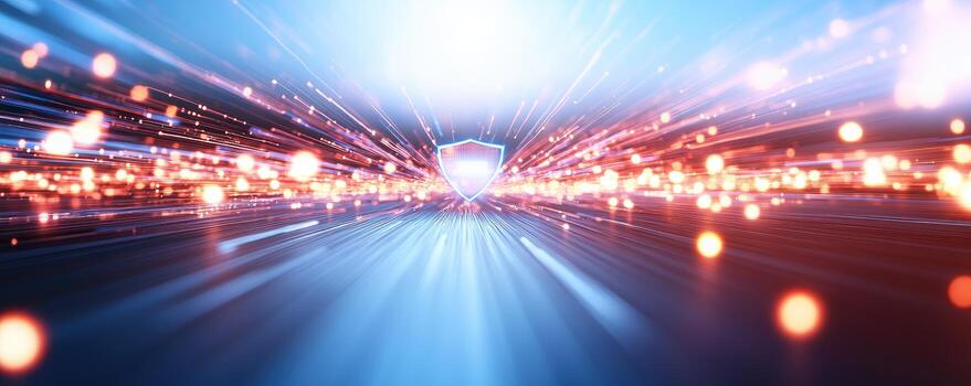 Digital shield of data protection with abstract glowing lines and futuristic network security photo