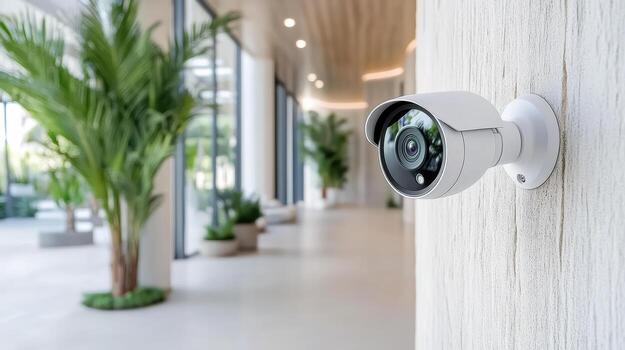 A security camera mounted on a wall in a home photo
