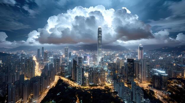 Clouds over hong kong city skyline photo