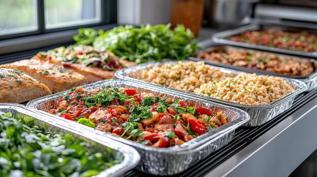 un buffet con muchos diferente tipos de comida en eso foto