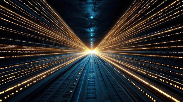 A long tunnel with lights and a bright light photo