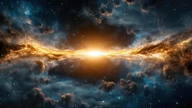 An image of a galaxy with stars and a bright light photo