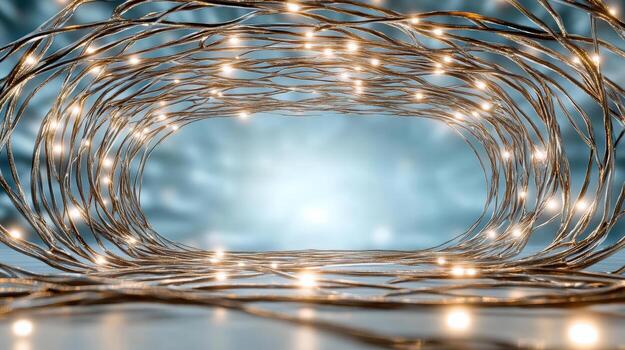 Christmas lights in a tunnel with a blue background photo