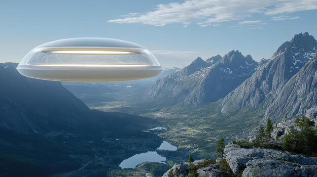 A flying object over a mountain range photo