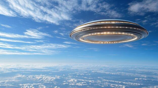 Ufo flying over the clouds photo