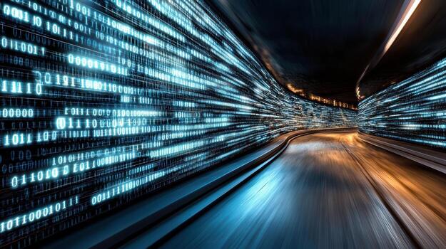 A tunnel with many data symbols on it photo