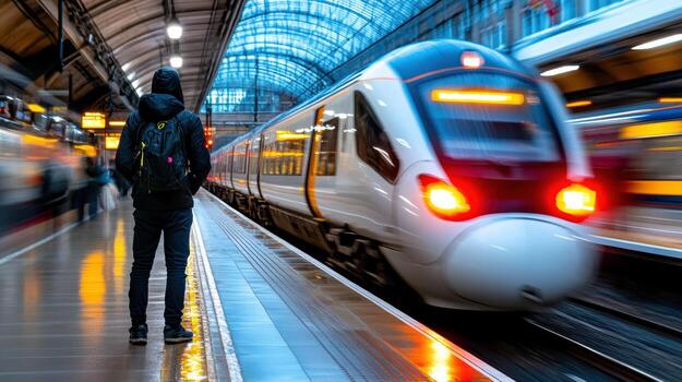 A man standing in front of a train photo
