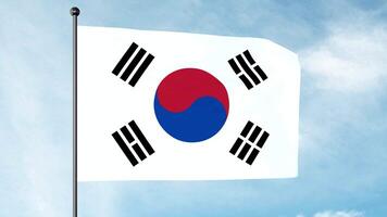 3D Illustration of The flag of South Korea, the Taegukgi, has three parts a white rectangular background, a red and blue Taegeuk in its centre, and four black trigrams video