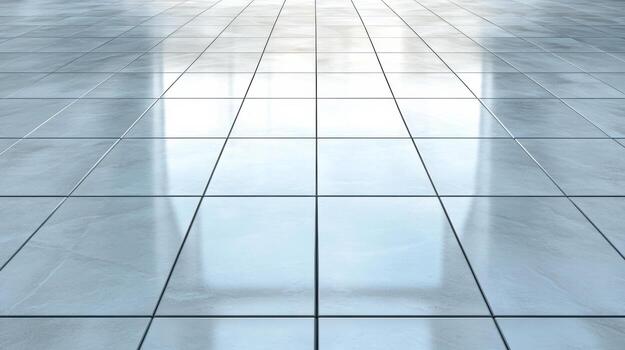 A clean white tiled floor with a large window photo