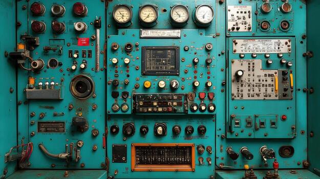 The control panel of an old steam engine photo