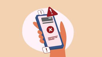 Mobile phone hijacking or hacking animation allert concept for business and technology video