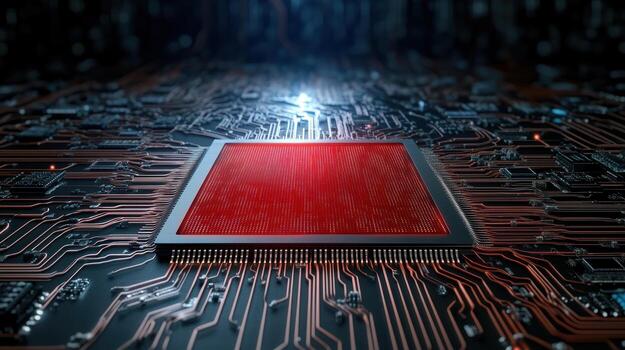 A red chip on a circuit board photo