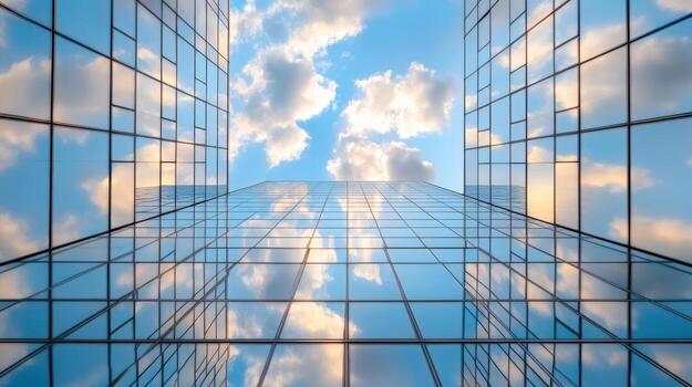 A view of the sky and clouds from inside a building photo