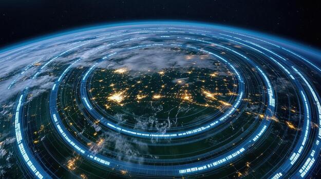 The earth is surrounded by a network of lines photo