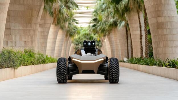 A car with four wheels driving down a path photo