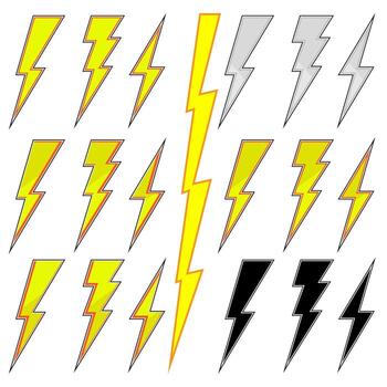 Set of Different Lightning Bolt Icons Isolated on White Background vector