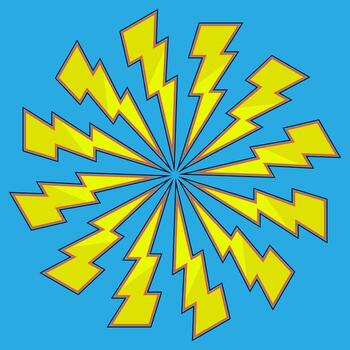 Yellow Cartoon Lightning Bolt Icon Isolated on Blue Background. vector