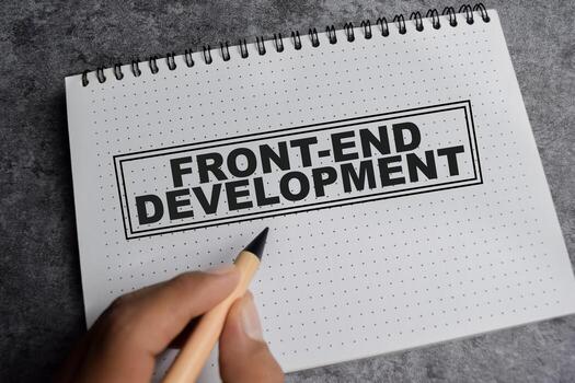 concepto de Interfaz desarrollo escribir en libro aislado en de madera mesa. foto