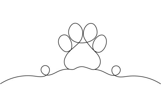Single line drawing of a dog paw print continuous line vector