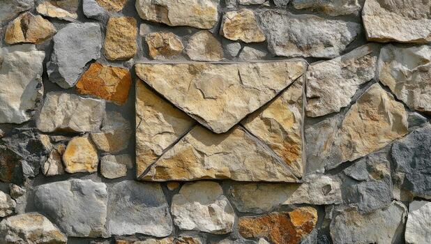 Stone envelope embedded in a rustic stone wall photo