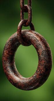 Rusty circular metal ring, chain links photo
