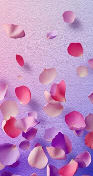 Delicate rose petals falling against a soft, gradient backdrop of purple and pink photo