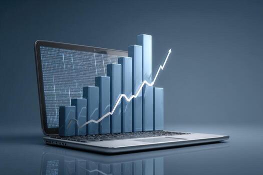 ordenador portátil mostrando un creciente bar grafico, significando crecimiento foto