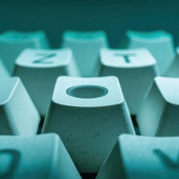 Close-up of computer keyboard keys, teal-toned photo