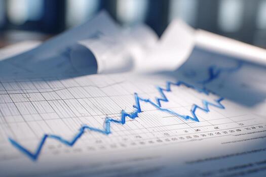 de cerca de financiero cartas con fluctuante azul líneas foto