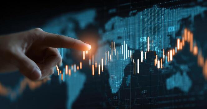 dedo señalando a brillante valores cartas terminado mundo mapa foto