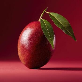 Red mango with leaves on crimson background photo