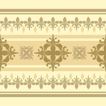 Elegance Abstract Fleur-de-lis Round Shape Victorian Style. Delicate Gold Shades of Scroll Ornament Pattern Seamless Design for Border Trim Baroque Art Textiles Carpet Curtain Ceramics Luxury Fabrics vector