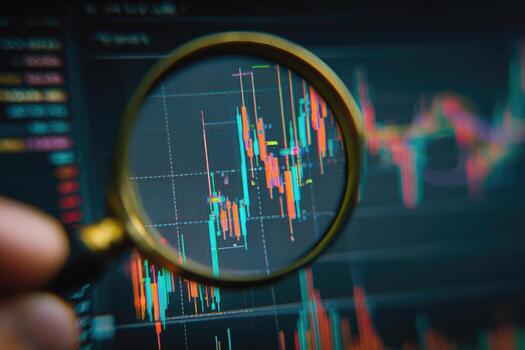 Magnified stock chart on computer screen photo