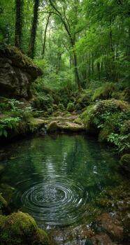 Tranquil forest pool with ripples photo